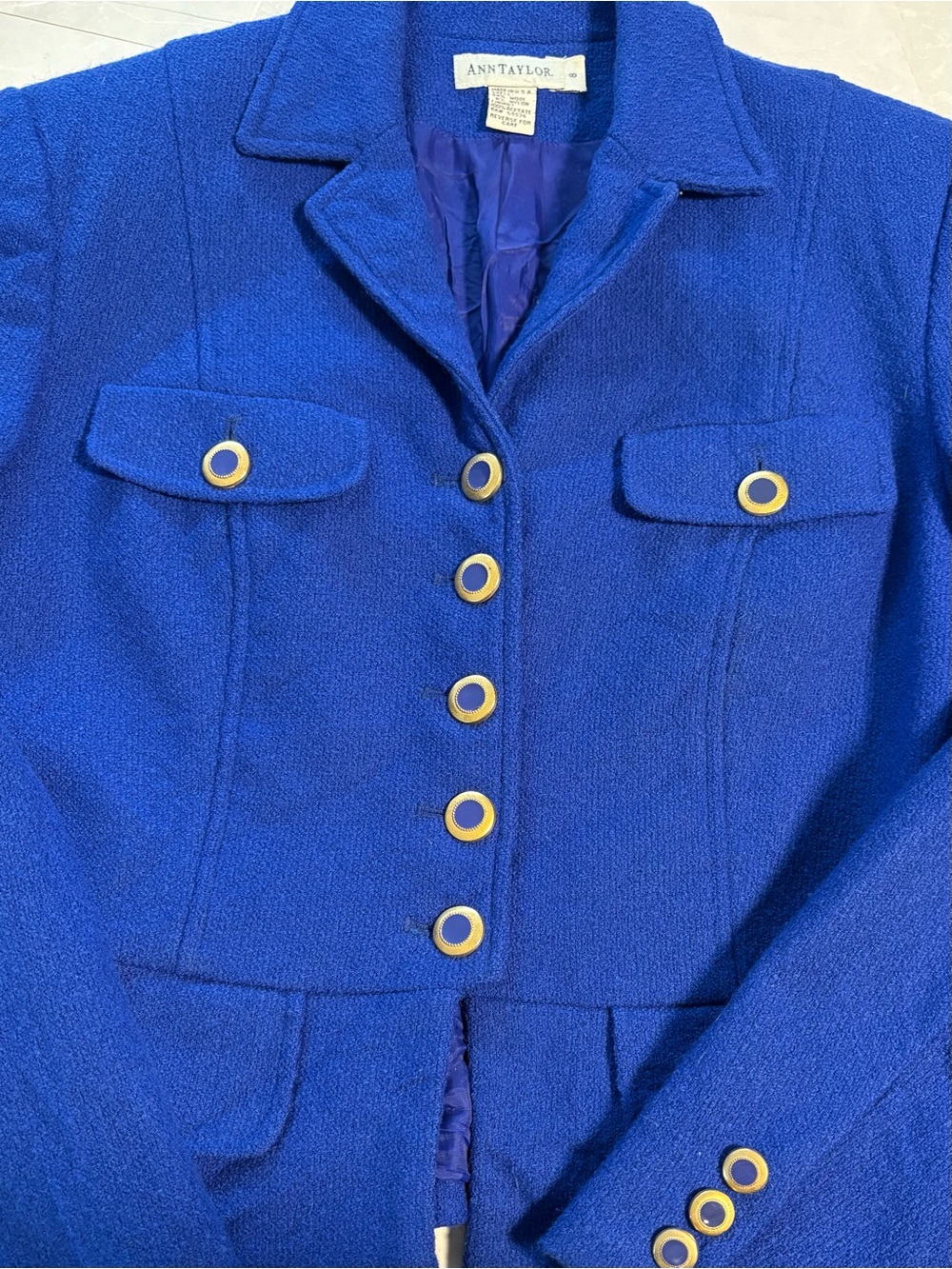 Ann Taylor Cobalt Blue Tailored Button Blazer